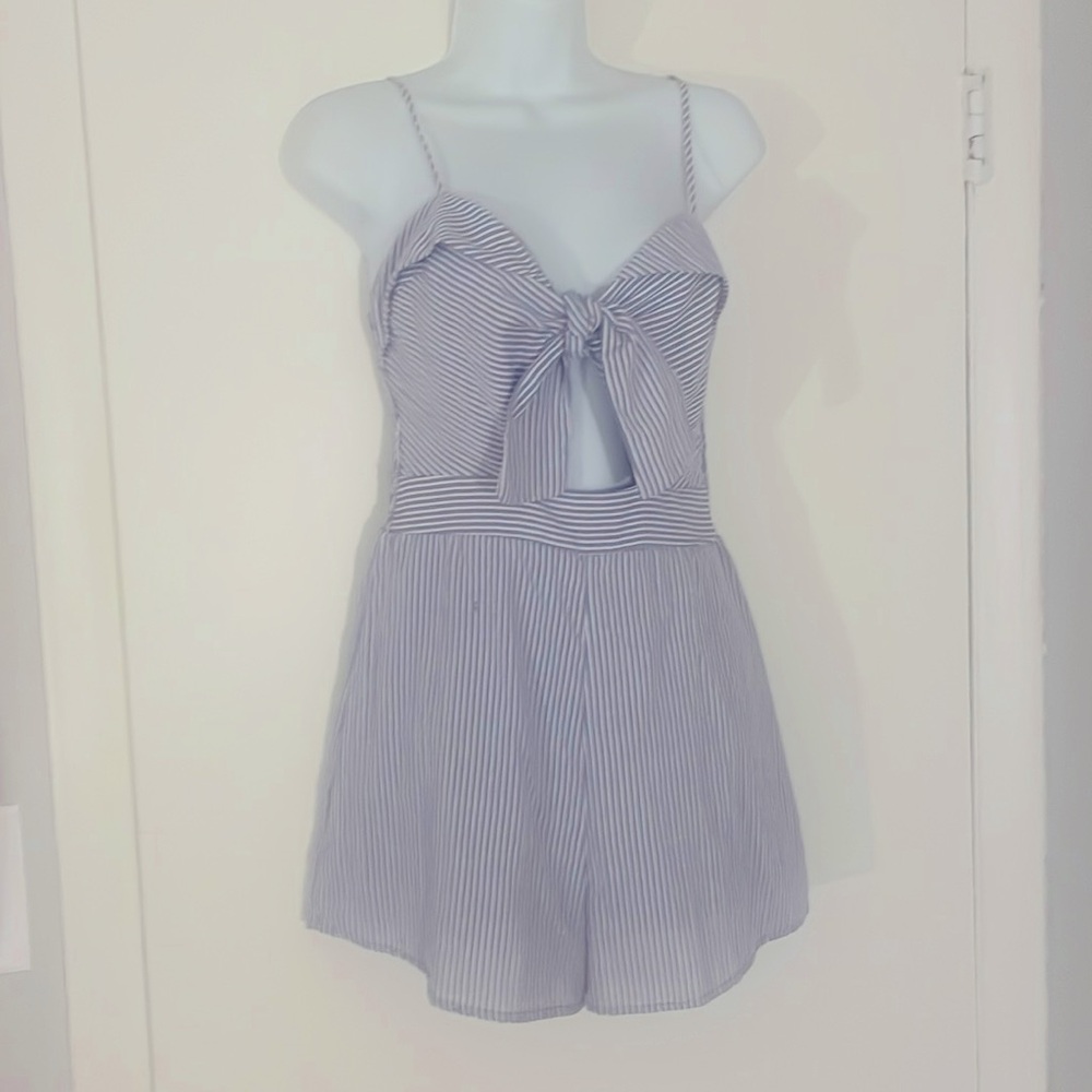 Blue & white striped romper